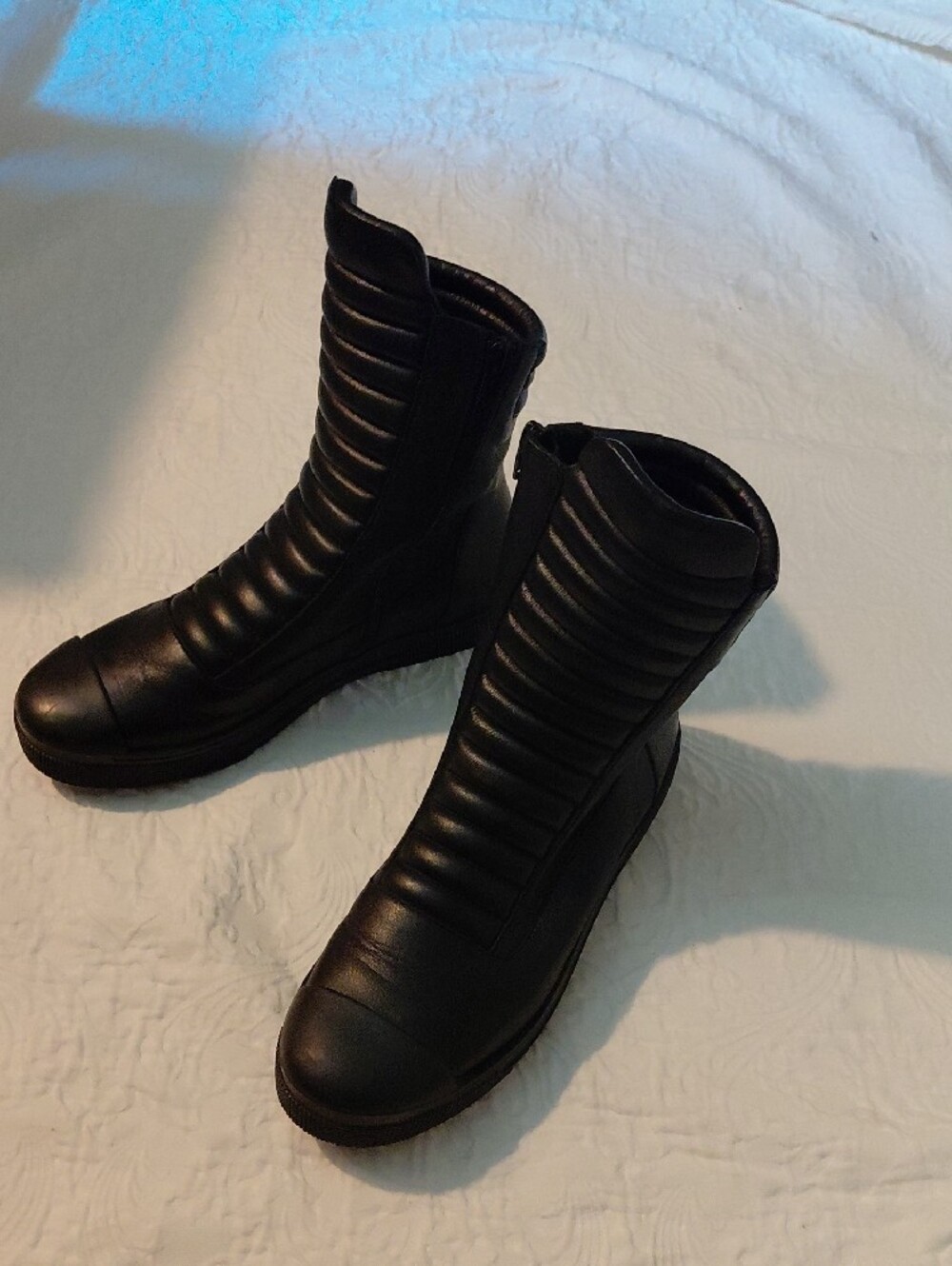 Marcella Black Quilted Combat High-Top Women's Leather Boots Size 9 Size Zipper - Picture 6 of 13